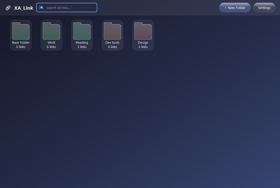 XA_Link desktop showing five link folders on a dark background